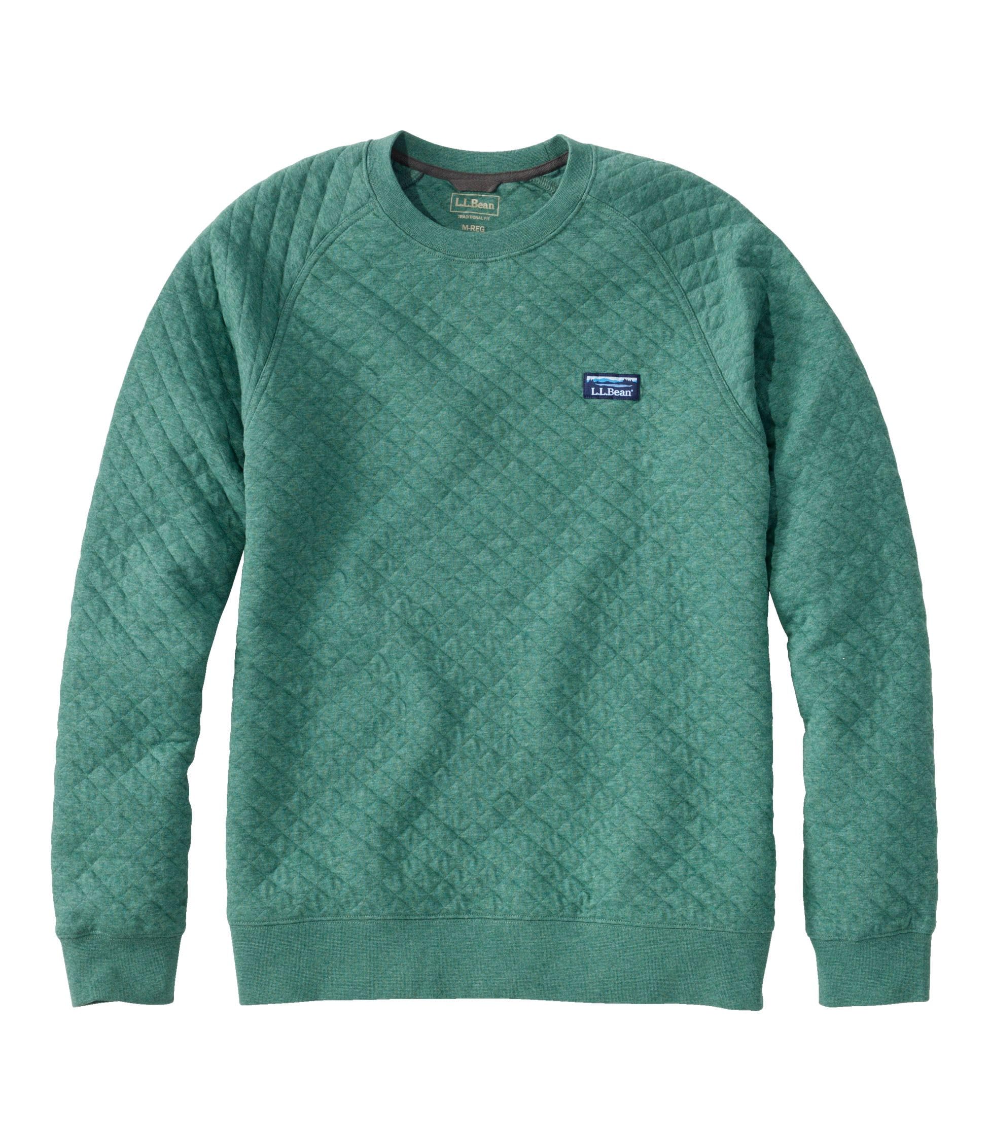 

LL Bean Quilted Crew Neck US Size Deep Green 1000237733 Men s Sweatshirt, Fit, Regular, Small, Heather, Green,
