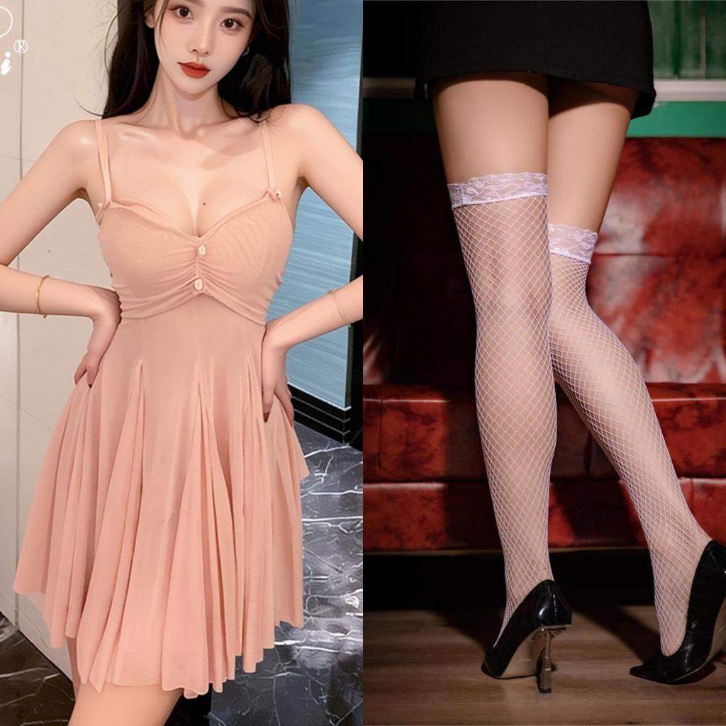 Erotic Lace Mesh Nightgown: Sexy Low-Cut See-Through Camisole Pajamas