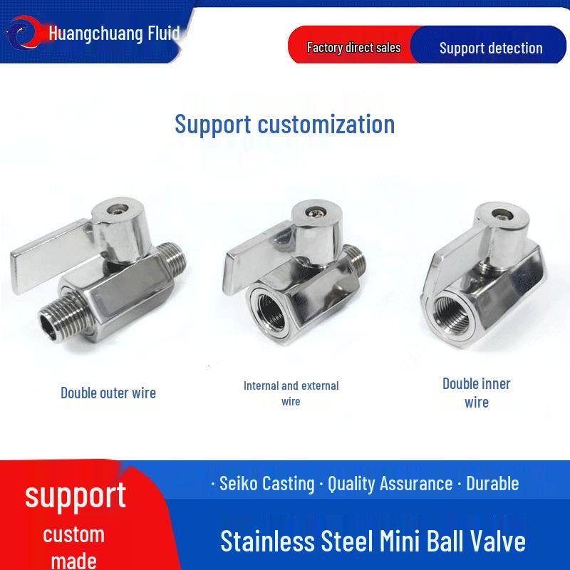 Mini Ball Valve 304 Stainless Steel, Internal/External Thread, 6/4 Points