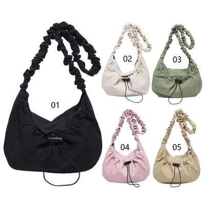 Women Pleated Crossbody Bag Solid Color Drawstring Satchel Bag Large Capacity Cloud Drawstring Hobo Bag Ladies Outdoor Bag