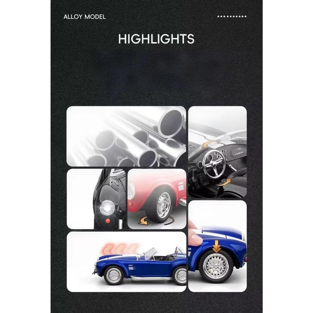 1/22 Ford 1965 Shelby Cobra 427 S/C Alloy Roadster Sports Car Model Diecast Metal Classic Car Vehicle Model Sound Light Kids Toy Gift