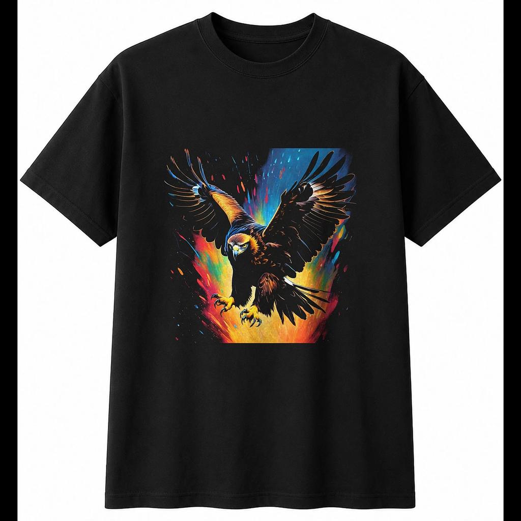 Golden Eagle Neon Bird Mens T-Shirt Black 100% Cotton Wildlife Printed Nature