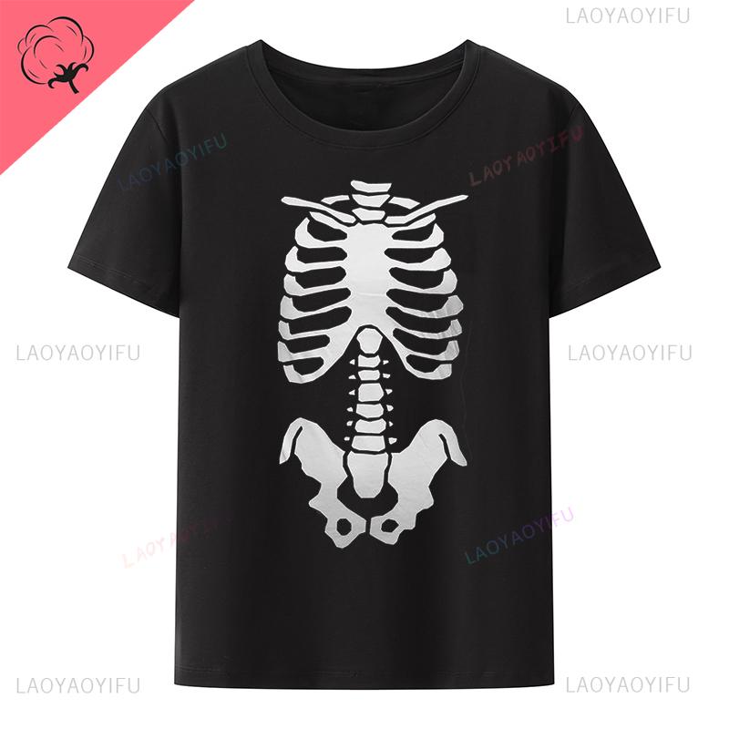 Halloween Finger Skeleton Printed  Tshirt Gothic Street Fashion Oneck Cotton Short Sleeve Tee Loose Breathable Hipster Tops