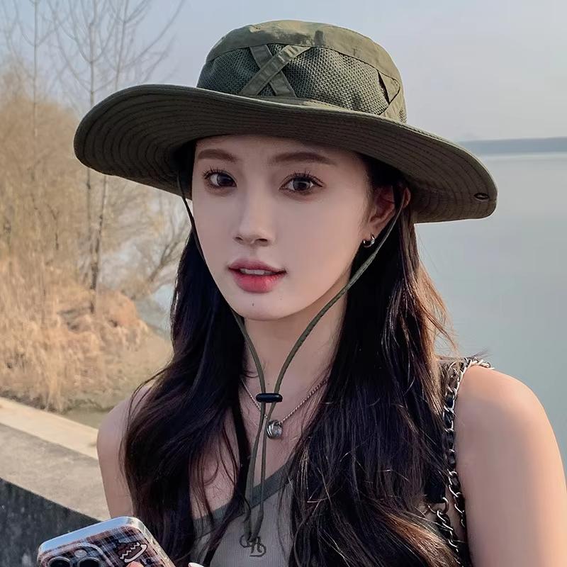 Unisex Summer Outdoor Sunscreen Fishermen Hat Hiking Fishing Mesh Breathable Sunshade Panama Cap Solid Color UV Protection Hats