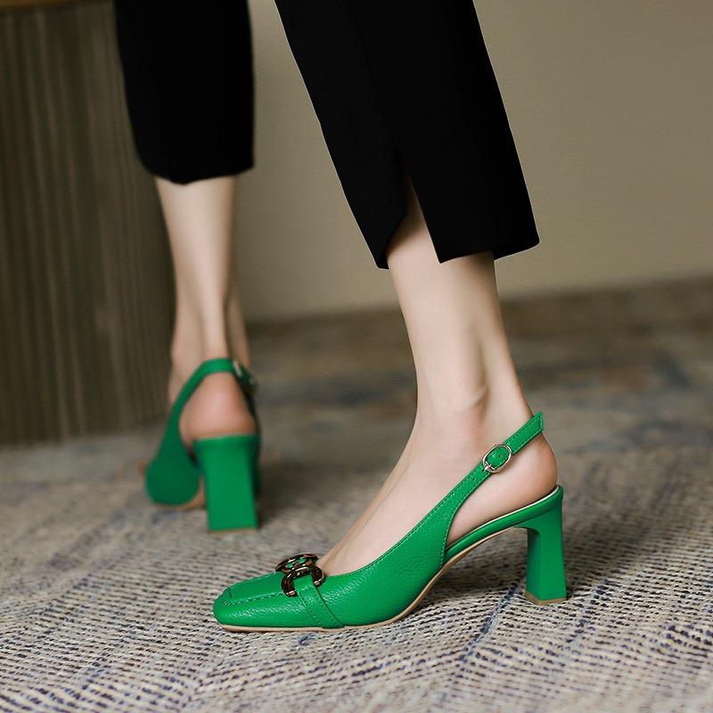 7-Rear Empty Bag Head Sandals for Women and Women's Summer New Square Head Thick Heel Horse Seat Buckle High Heels for Women