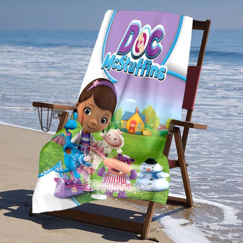 proof beach towel with Doc McStuffins pattern - soft,absorbent,quick-drying,machine washable - perfect for swimming,camping,bathing