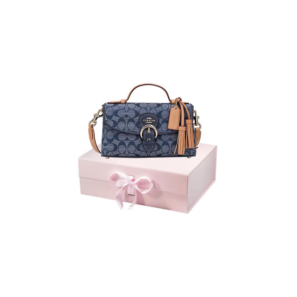 COACH Kleo Chambray Plain Weave Fabric Handbag Medium Women's Denim Blue (Unisex) Handbags C8513 IMDEI