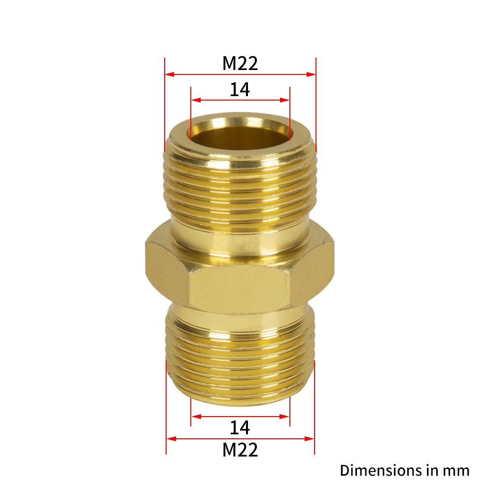 

Переходник-удлинитель шланга для мойки высокого давления для мойки автомобилей M22 с наружной резьбой ID14 - M22 с наружной резьбой ID15