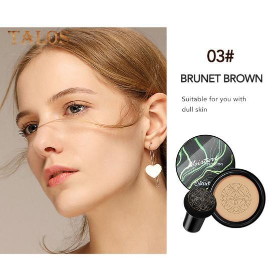 Crème CC avec houppette à poudre de champignon Fond de teint correcteur de couleur à couvrance totale Hydratant Longue durée Contrôle du sébum Anti-cernes léger et naturel
