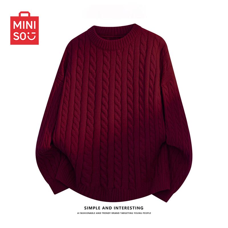 MINISO Men's Jacquard Cable Knit Round Neck Pullover Sweater