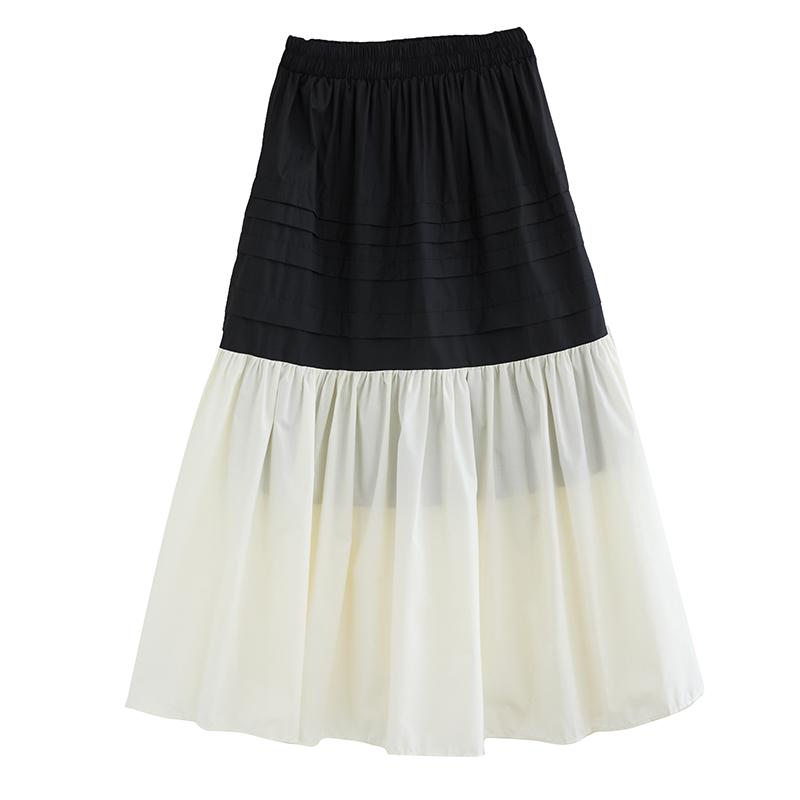 DIMANAF 2025 Spring Summer Plus Size Women New Skirts Vintage Elastic Pleated Elegant Long Skirts High Waist