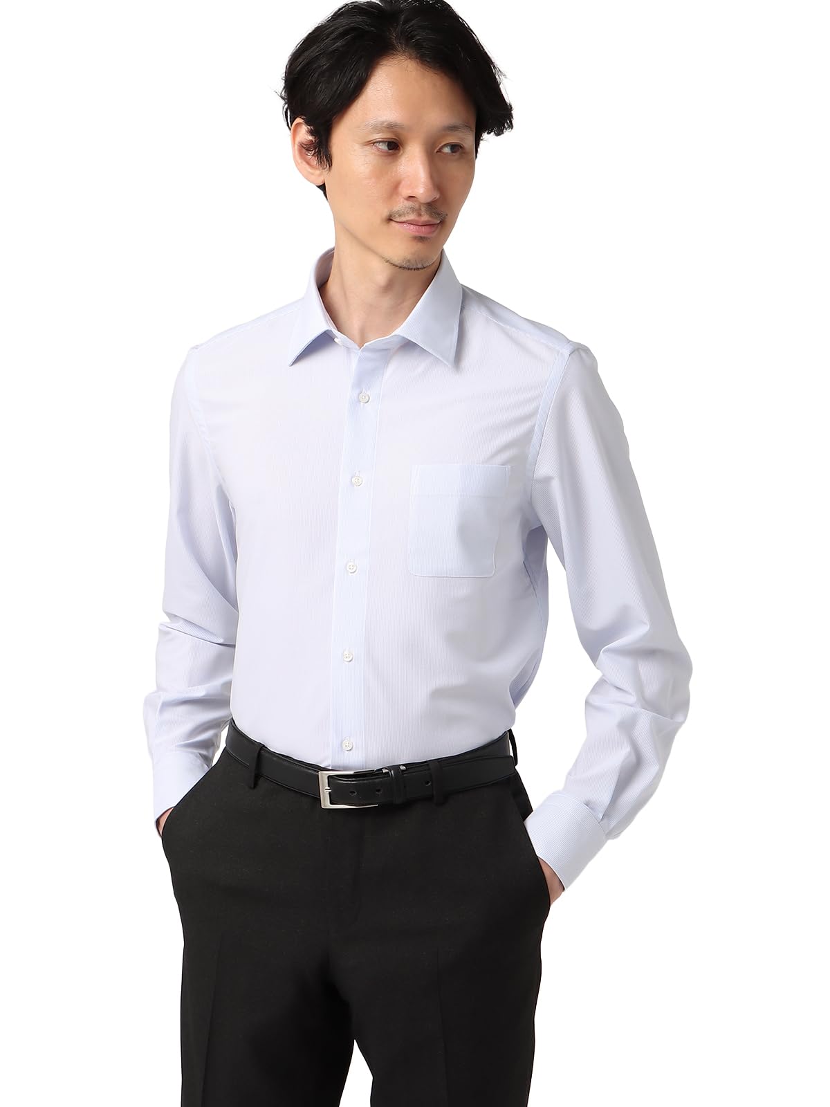 

Suit Square Men s Dress Shirt, Business, Job Change, Office Casual, Wide Collar, Slim Fit, Jersey Material, Blue/RF3NJ003