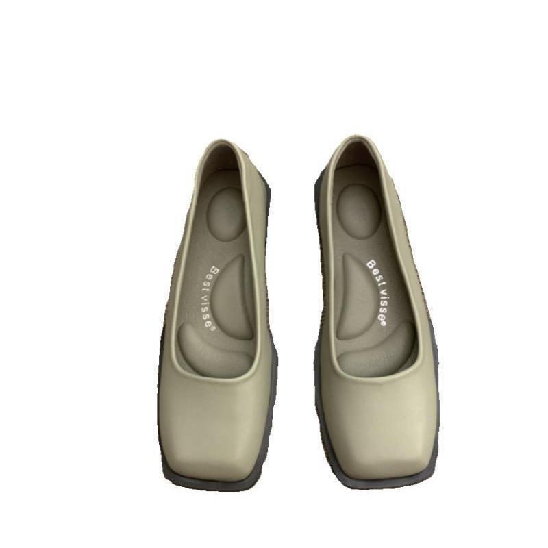 Flat-bottomed French Shallow Mouth Square Head Small Leather Shoes Women's Shoes 2025 New Spring and Autumn Black Versatile Commuter Shoes