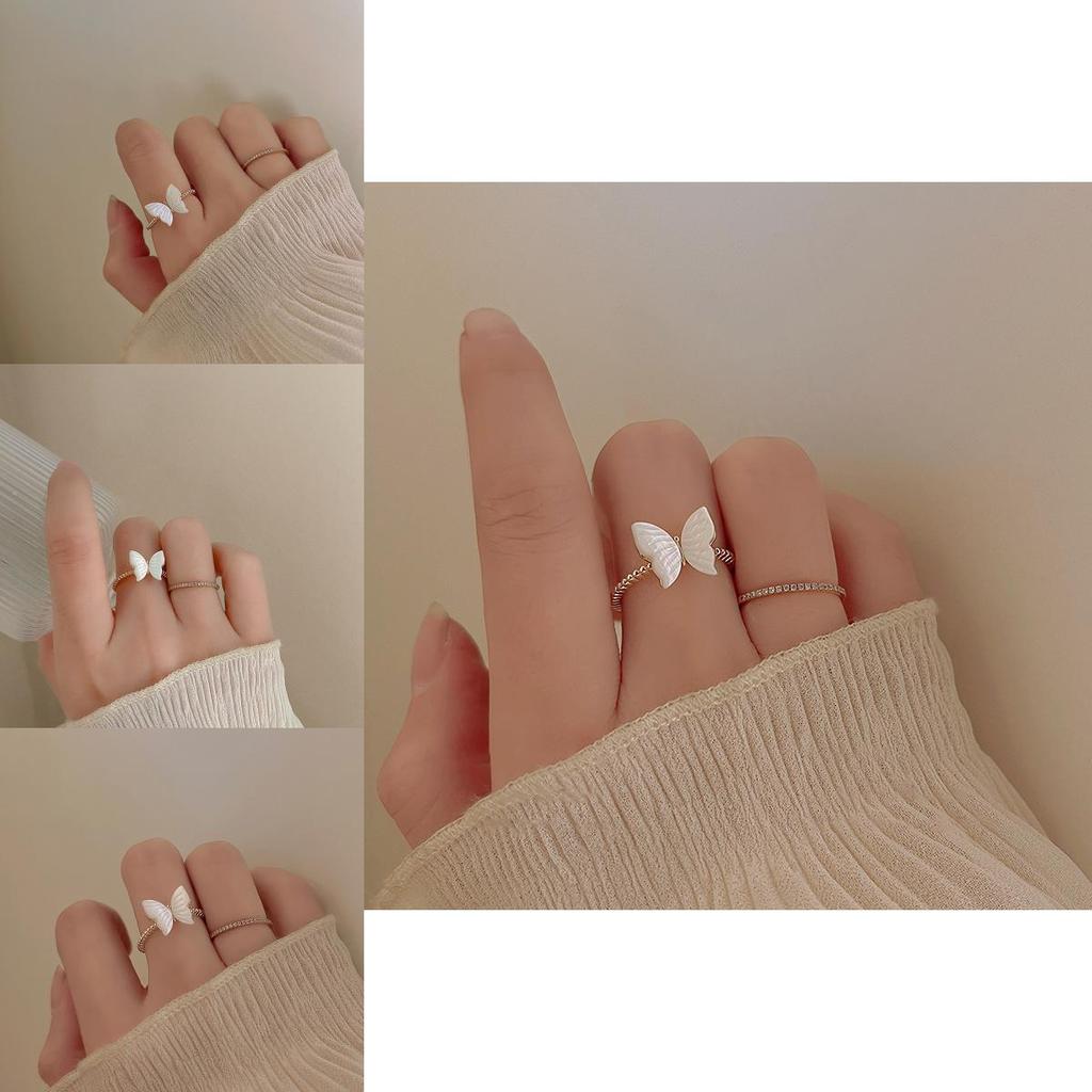 Elegant Butterfly Mother-of-pearl Copper Ring For Women Adjustable Fashion Accessory