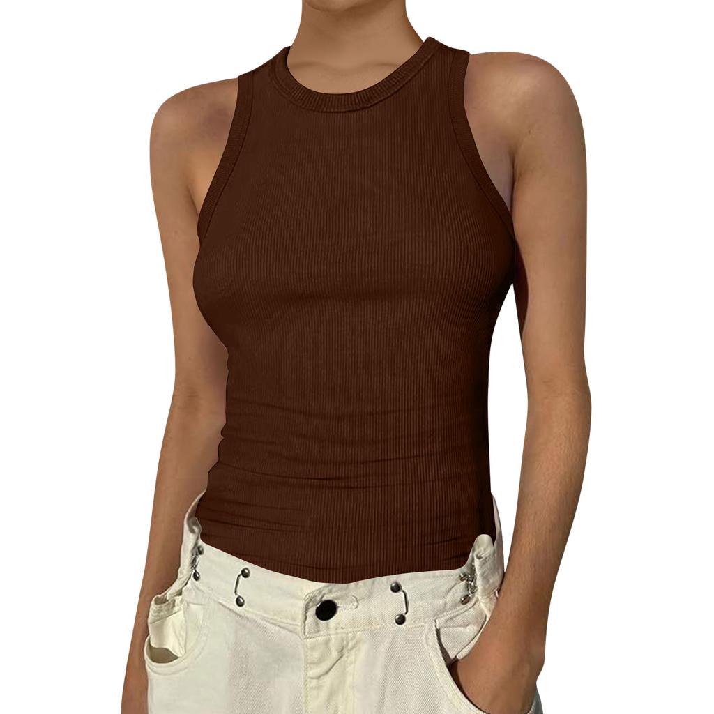 Damen Sommer Mode Lässig Farbe Rundhals Ärmellos Oberteil Enges Tanktop