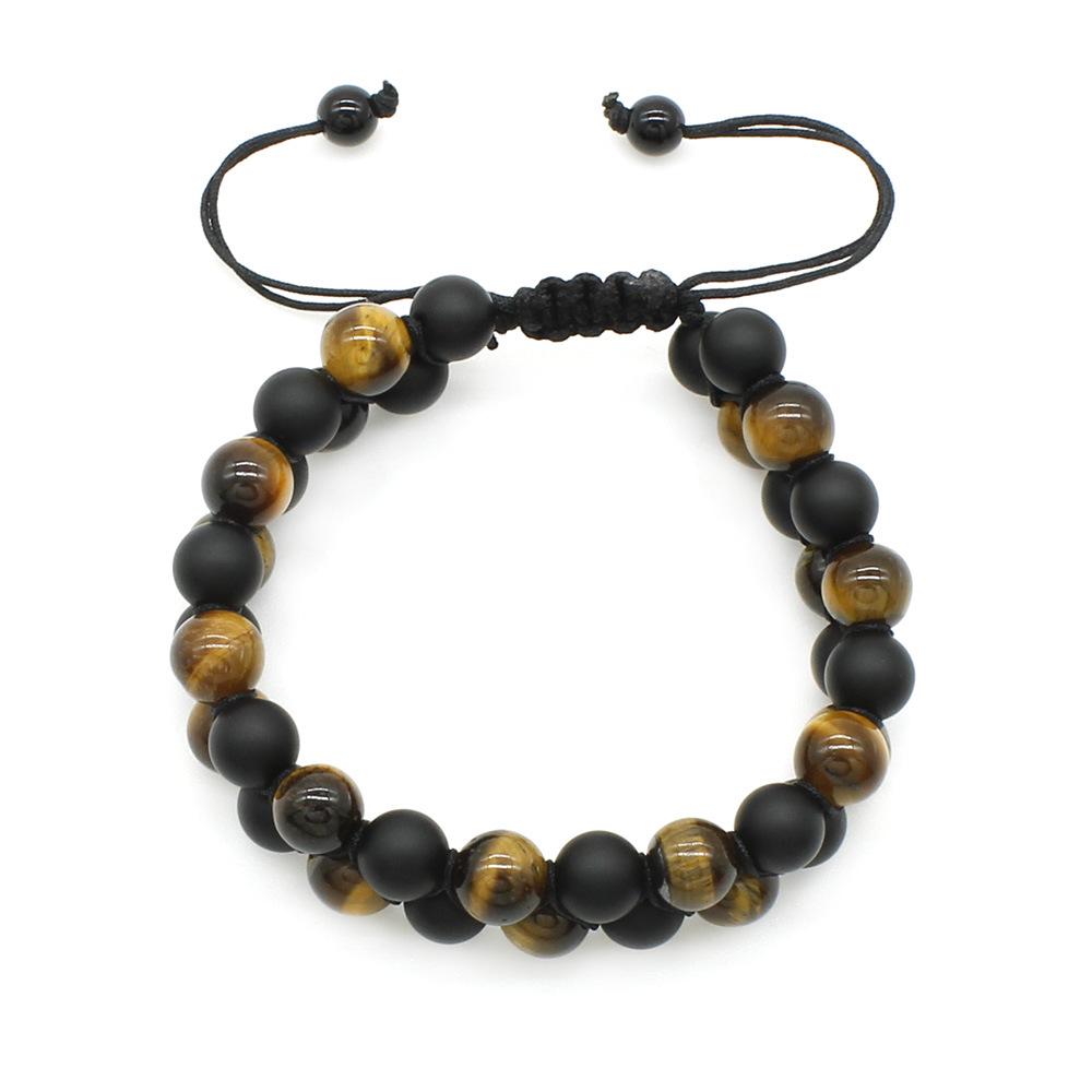 European-American White Turquoise & Lava Stone Double Layer Adjustable Bracelet