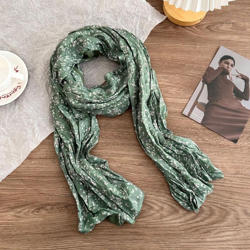 Cotton and linen scarf atmosphere new fashion retro floral pleated scarf scarf neck shawl