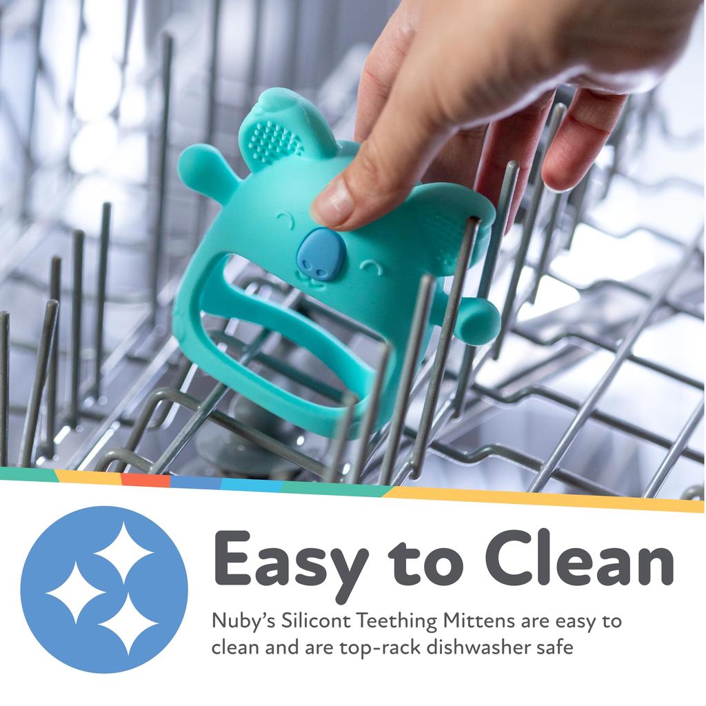 Nuby Silicone Teething a baby teether that fits snugly around the encourages focused independent Mitten, wrist, play, BPA-free silicone, Blue,