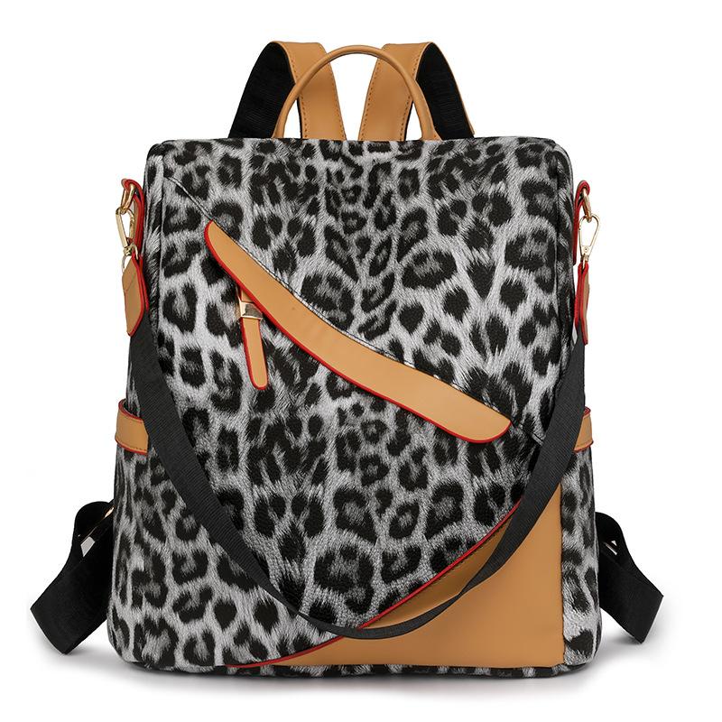 Damen Rucksack aus weichem Leder mit Diebstahlschutz, Mehrzweck-Schultertasche mit Leopardenmuster