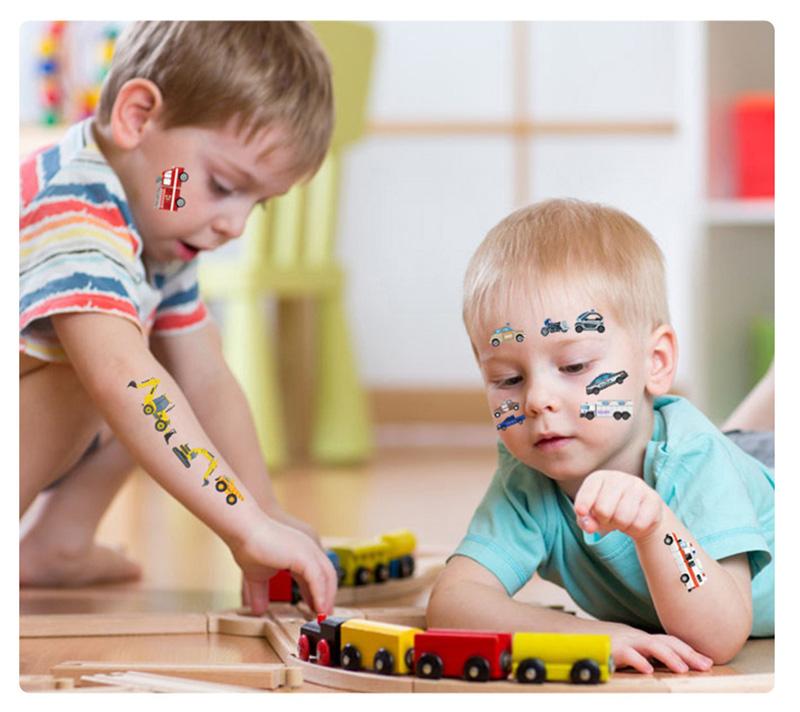 10Sheets/Set Kids Cute Cartoon Tattoo Stickers Transport Engineering Vehicle Cars Fake Temporary Tattoo Boys Gift