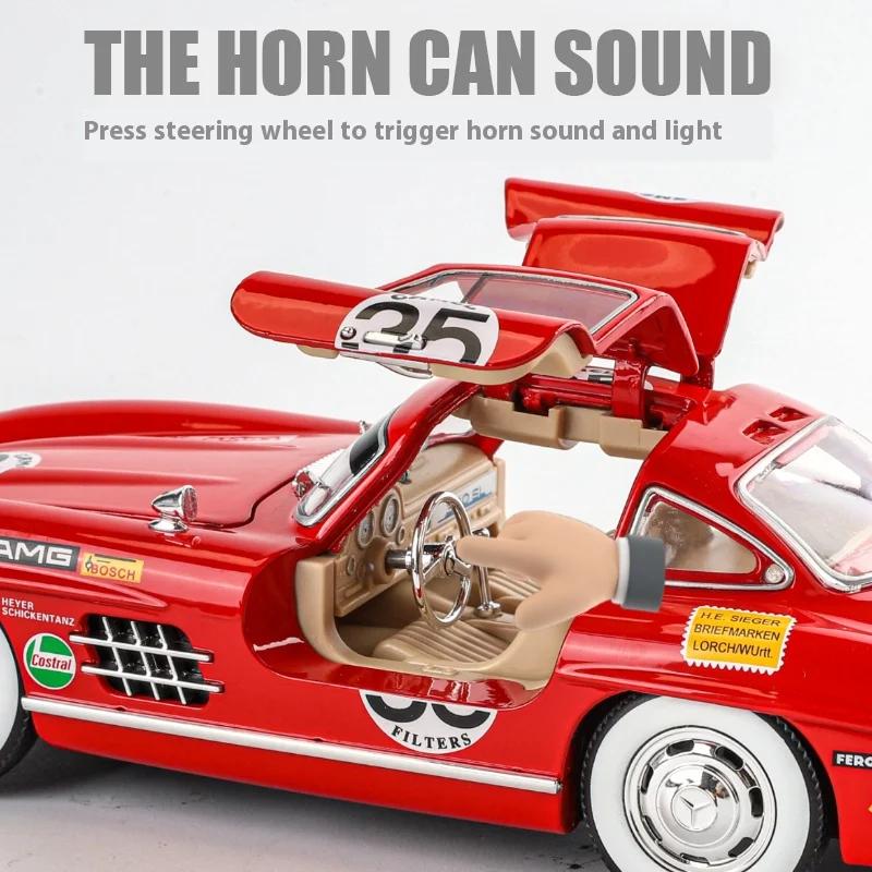 1/24 Mercedes Benz 300SL Latte Painting Modified Version Classic Car Alloy Diecast Model Vehicle Sound & Light Gift for Friend