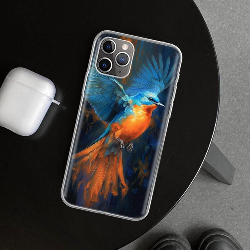 Animal Oil Painting Bird Phone Case Cover for iPhone 11 12 13 Mini 14 15 Plus 16 Pro Max 17 Air 7 8 + SE Art Customized Fundas 1
