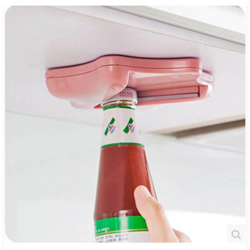 Can Opener Creative Can Opener Under the Cabinet Self-adhesive Jar Bottle Opener Top Lid Remover Helps Tired or Wet Hand Random