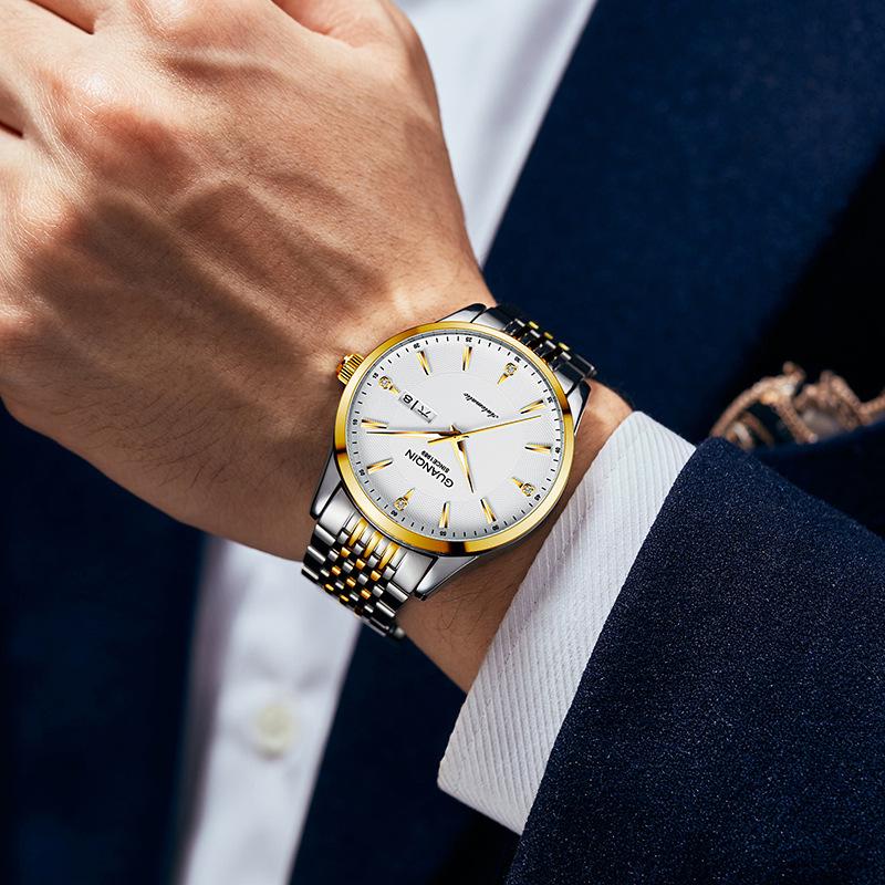 High-End Men's Luminous Waterproof Automatic Mechanical Watch with Steel Band and Double Calendar