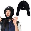 Winter Warm Knit Hat for Women Girl Button EarFlap Beanie Hat Outdoor Activity Scarf Cap Windproof Headwear Pullover Hat