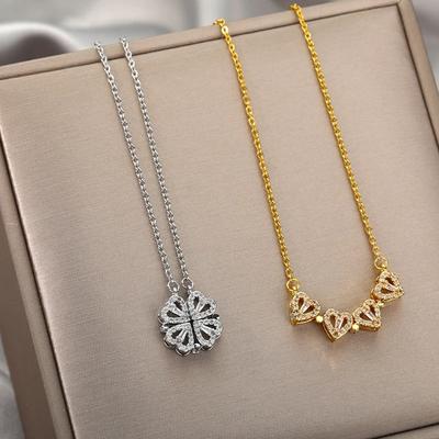 Colier de trifoi cu patru foi norocos de epocă pentru femei Goth Love Heart Pandantiv Choker Lanț Colier Bijuterii din oțel inoxidabil Cadou