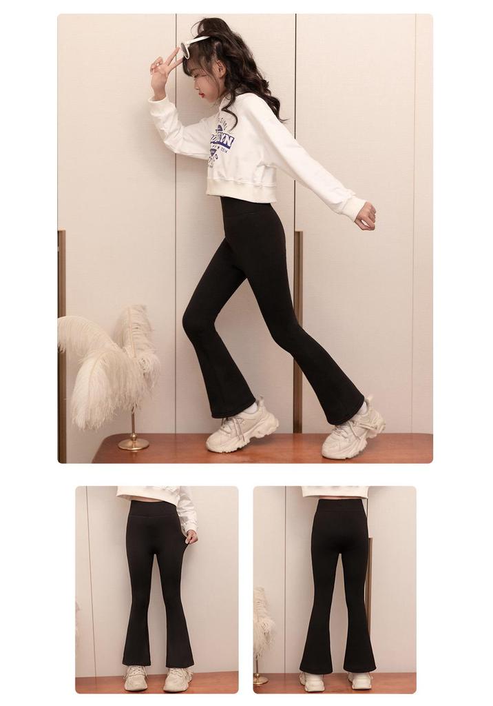 2025 Girls' High-Waist Velvet Flare Yoga Dance Pants for Autumn & Winter