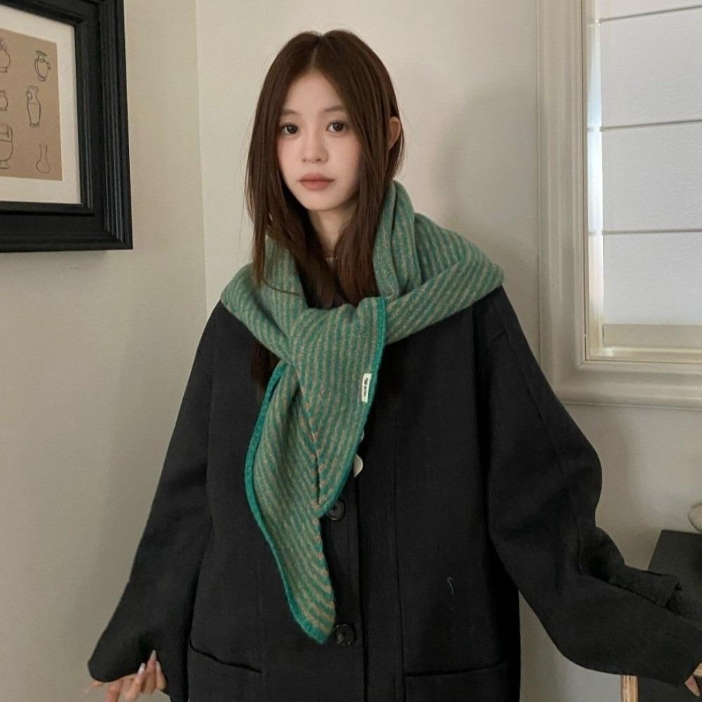 Elegant Triangle Striped Scarf Comfortable Knit Wool Scarf Decorative Neck Warmer Women