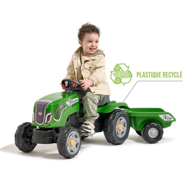 Tracteur à pédales enfant - FALK - Terra Maxx Vert - Capot ouvrant - Remorque amovible - Assise réglable