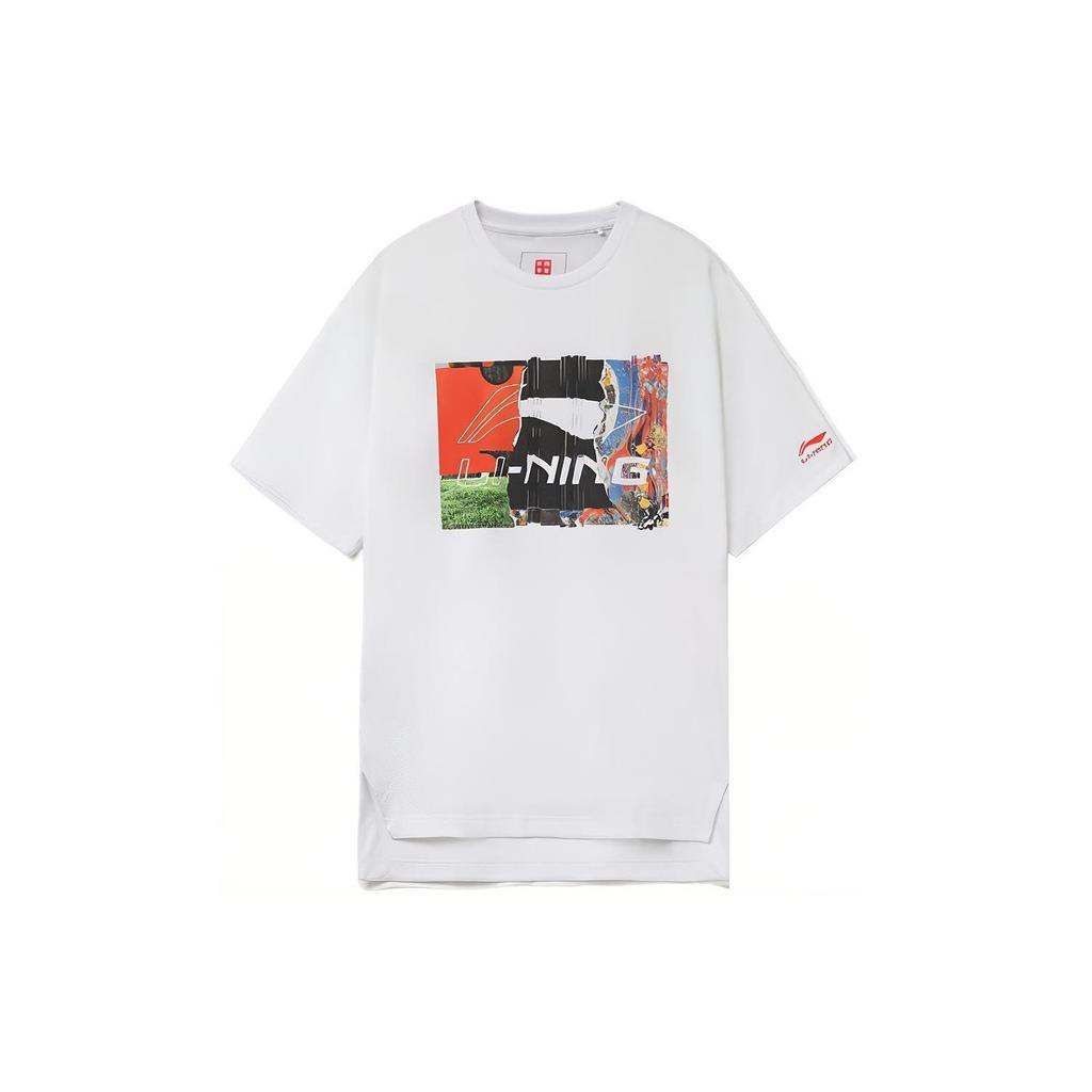 Li Ning T Shirts Men's White Crew Neck Moderate Straight Fit AHSR915-1
