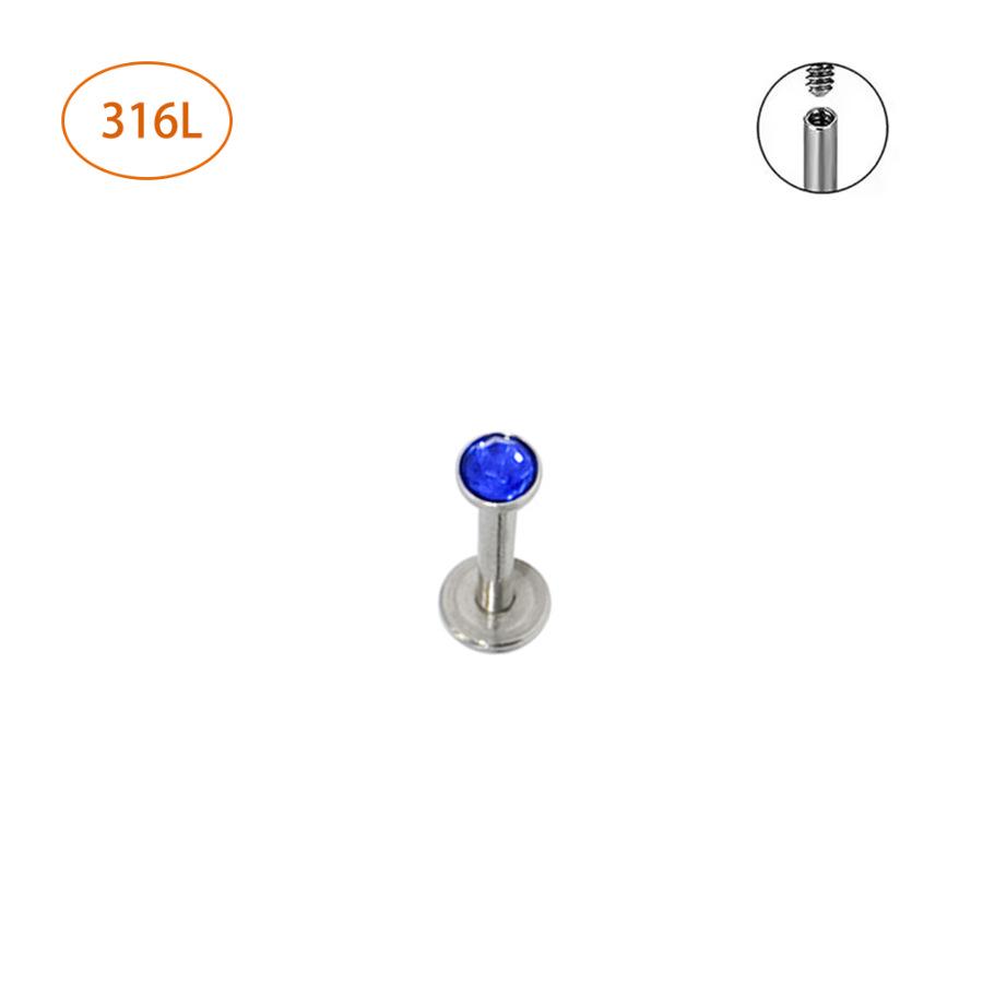 Multicolor 1.2*8mm Stainless Steel 16G Rhinestone Lip and Cartilage Stud