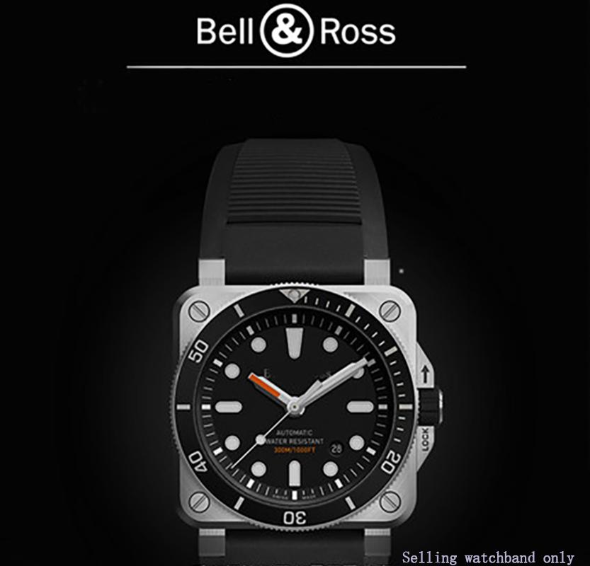 Konvexní silikonový gumový řemínek k hodinkám pro řadu Bell BR01 BR03 Pánský náramek Vodotěsný náramek Pásek Ross Černý 33 * 24 mm