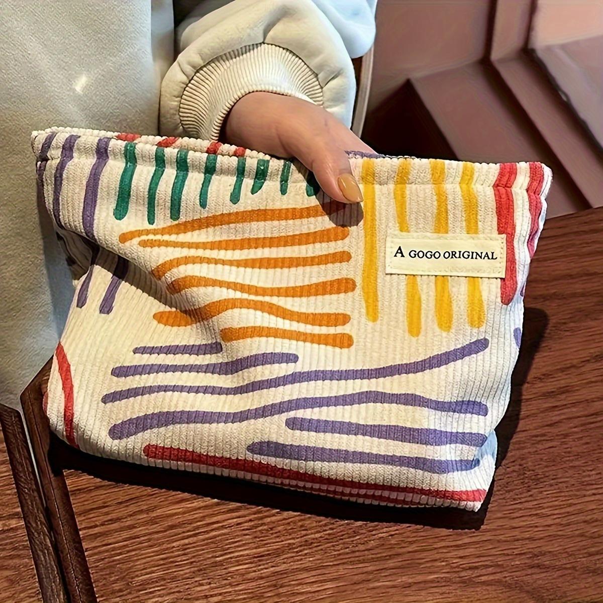 

Colorful Flora Random Printed Corduroy Houndstooth Cosmetic Bag Portable Clutch One Pack бежевий