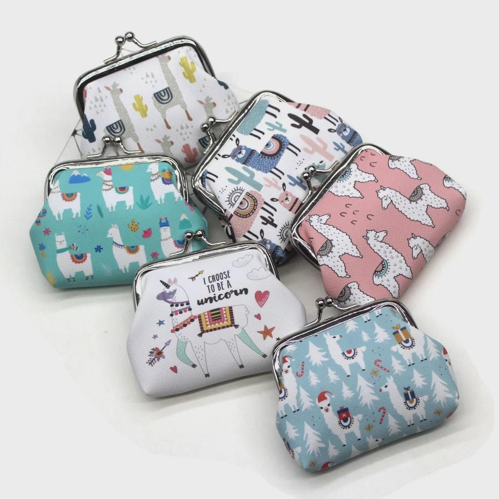 Cute Alpaca Animal Print Coin Purse - Small Wallet for Kids and Students