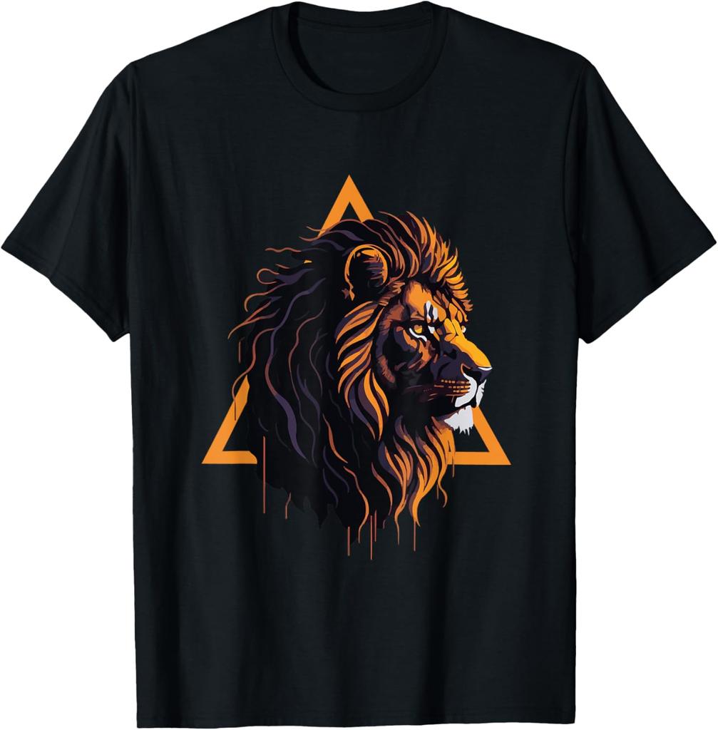 STEM Math Teacher Geometric Polygonal Abstract Modern Lion TShirt Casual Streetwear Y2k Harajuku Mens Clothing Camisas