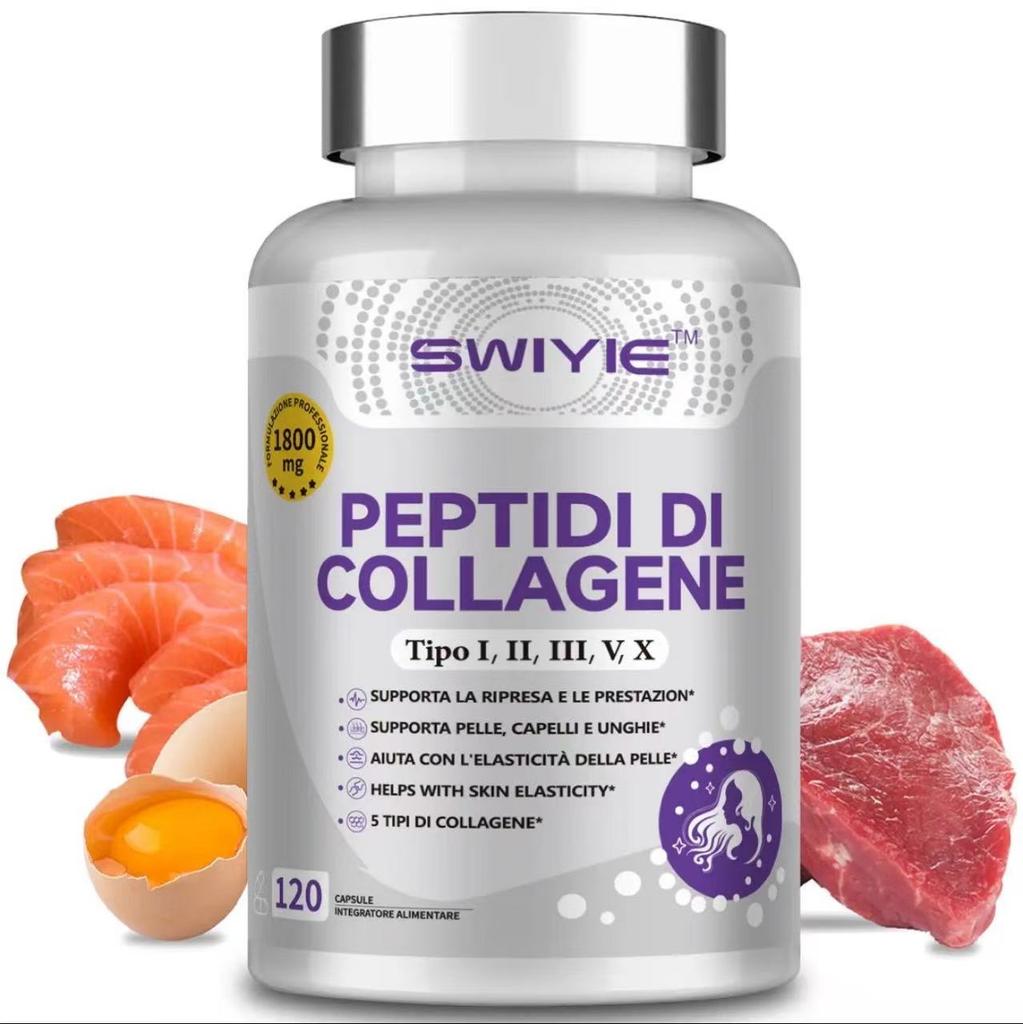 SWIYIE Kapsle s multi-kolagenovými peptidy 1800 mg, Prémiový hydrolyzovaný kolagen pro ženy a muže | Zdraví kloubů, kostí a pokožky | 120 kapslí