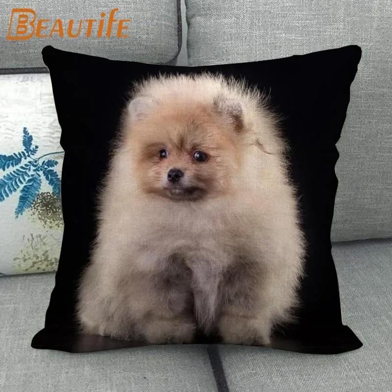 Nice Pomeranian Dog Pillowcase Bedroom Home Decorative Cover 45x45cm Square Zipper Pillow Cases Cotton Linen Fabric No Fade