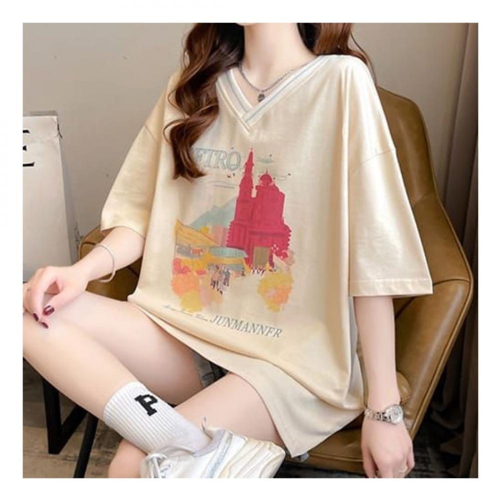 NaVaVa Loose FiT V Neck ShorT sleeVe T shirT nT1730
