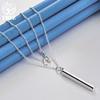 925 Sterling Silver Smooth Square Pillar Pendant Necklace Fashion Jewelry