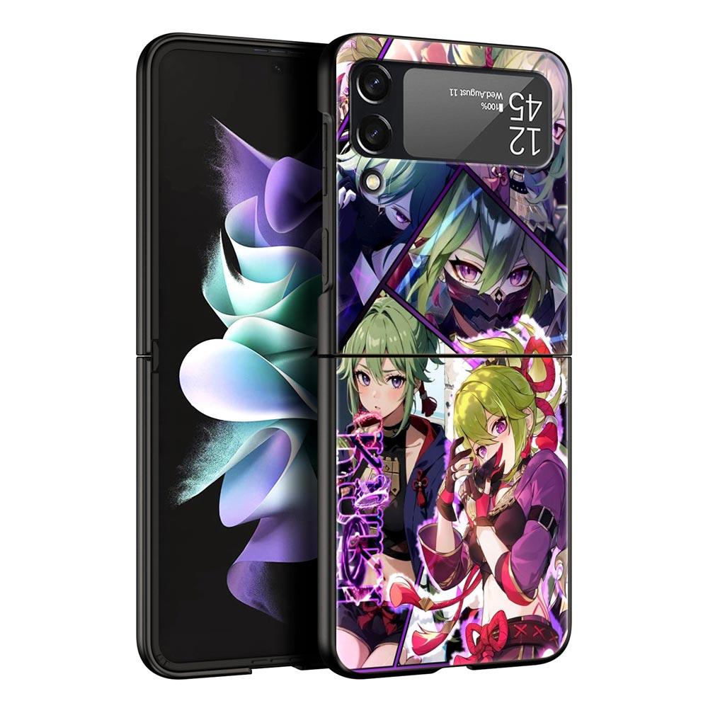 Phone Case For Samsung Galaxy Z Flip 3 4 5 Hard Black Folding PC For Samsung Z Flip3 Cover Shell Genshin impact ayato wanderer