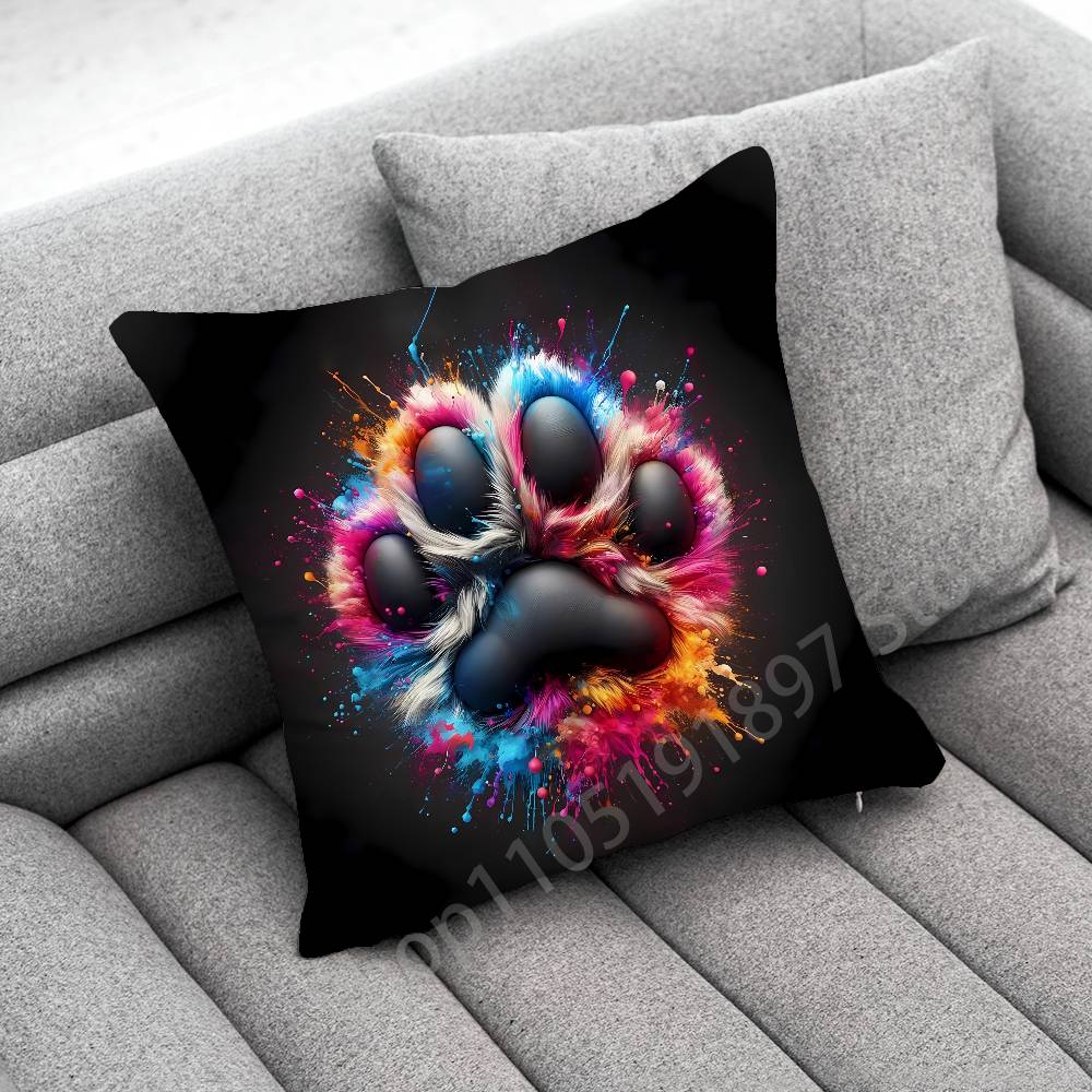 Dog Footprints Puppy Paw Print  Throw Pillow Case For 50x50cm 30x30cm 55x55cm 45x45cm 40x40cm Square Bed Pillowcase Cover