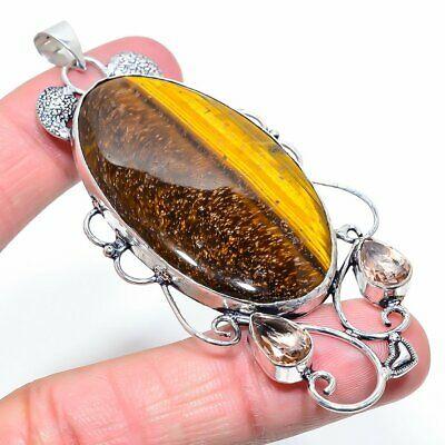 

Natural Tiger Eye, Morganite Gemstone 925 Sterling Silver Pendant 3.35 f5R80