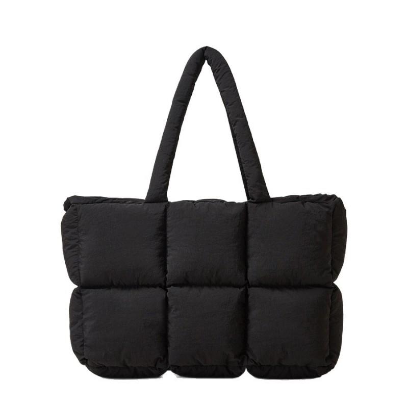 Large Capacity Puffer Style Shoulder Bag Women Soft Nylon Crossbody Tote With Zipper Inner Phone Pocket