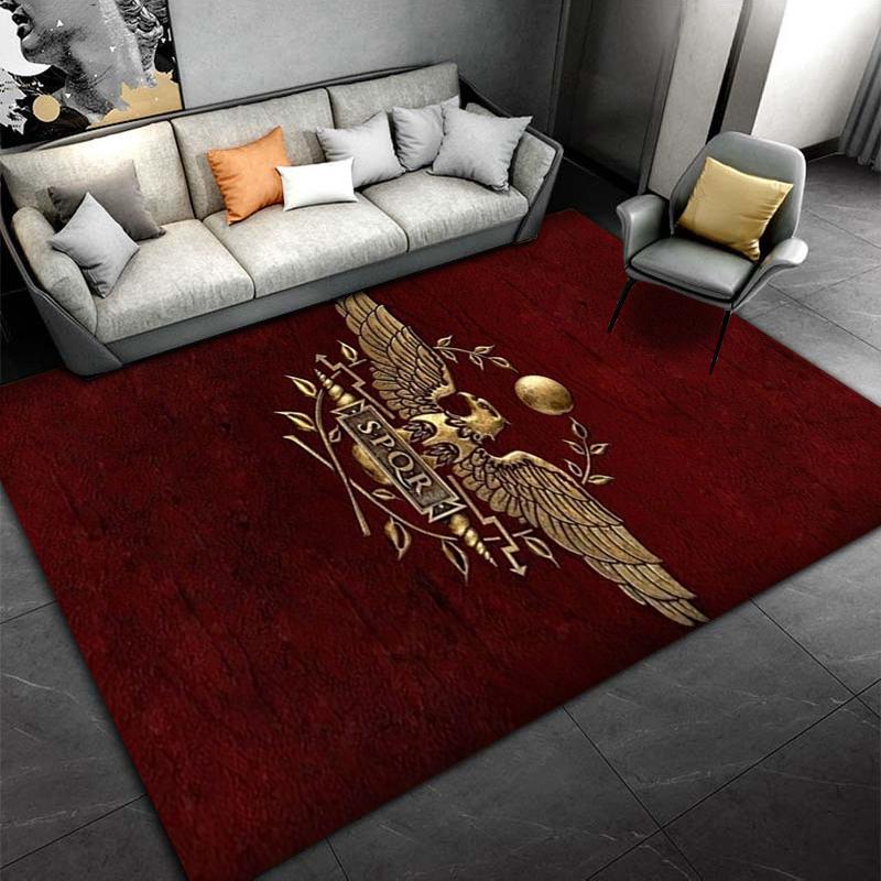 Roman Eagle Design Carpet with SPQR Insignia on Red Background. Suitable for use as an anti-slip for living room bedroom sofas
