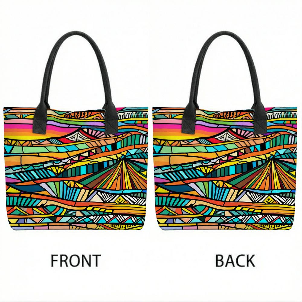 Colorful Geometric Art Tote Bag Fashion Large Capacity Canvas Shoulder Bag for Daily Use