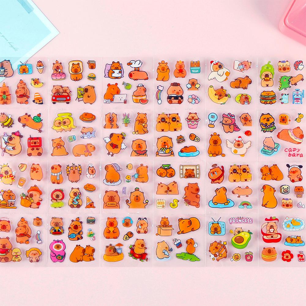 100pcs/Box Transparent Kawaii Cartoon Capybara Stickers Animal Decals Toys DIY Notebook Laptop Cute Kids Reward Sticker Gift